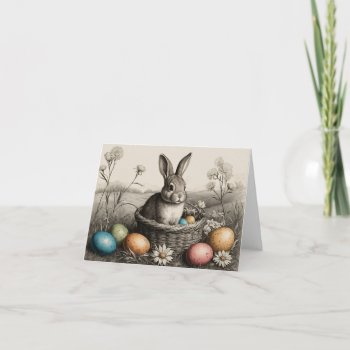 Bunny In Basket With Easter Eggs Spring Nature Card by sirylok at Zazzle