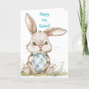 BUNNY IN BLUE FIRST EASTER CARD