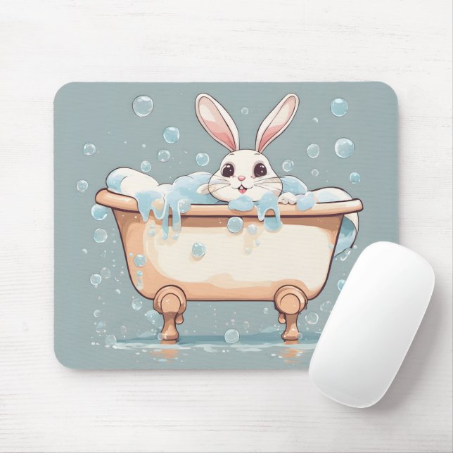 Bunny In Bubble Bath Mouse Pad (With Mouse)