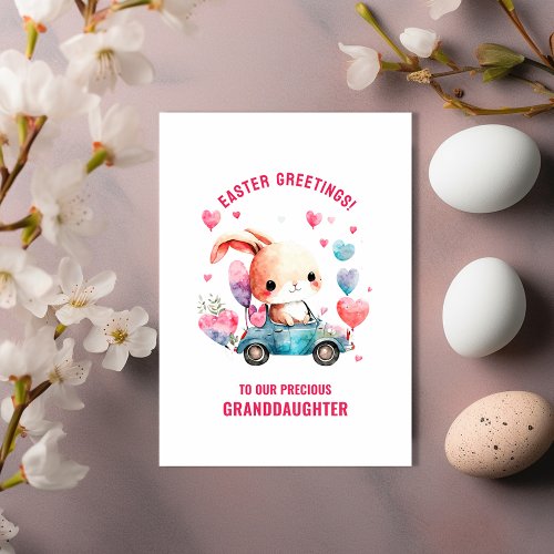 Bunny in Car Easter Greetings to Granddaughter Card