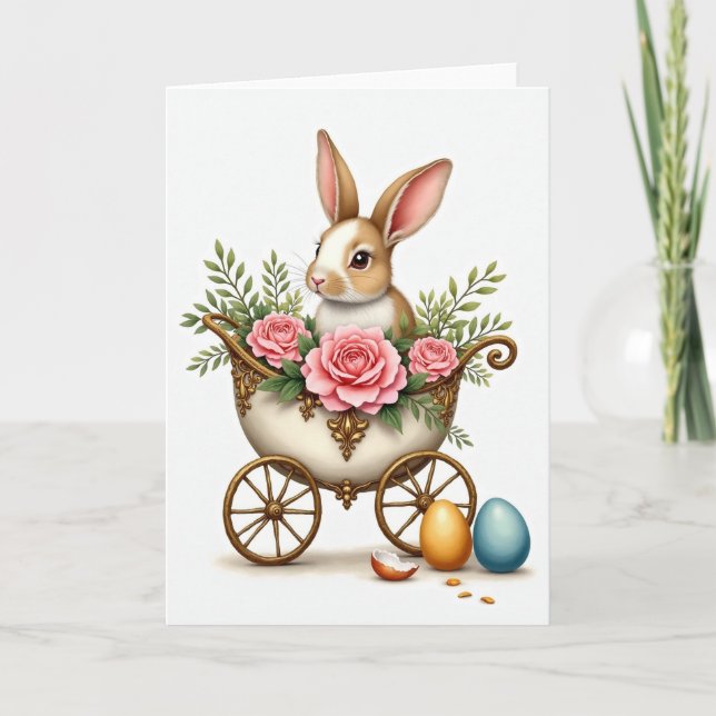 Bunny In Carriage Sweet Spring Card (Front)