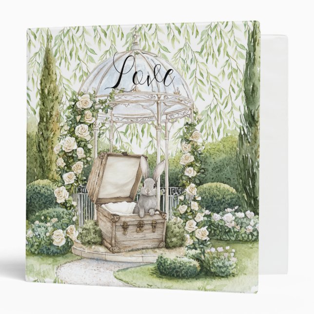 Bunny in Chest Green Leaves Floral 3 Ring Binder (Front/Inside)