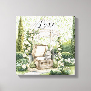 Bunny in Chest Green Leaves Floral Canvas Print
