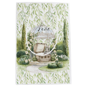 Bunny in Chest Green Leaves Floral Christmas Medium Gift Bag