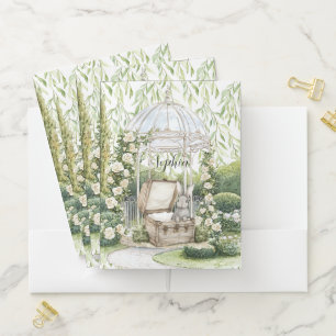 Bunny in Chest Green Leaves Floral Pocket Folder