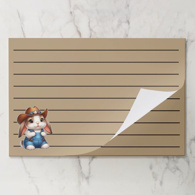 Bunny in Cowboy Outfit with Hat and Overalls Paper Pad (Folded)