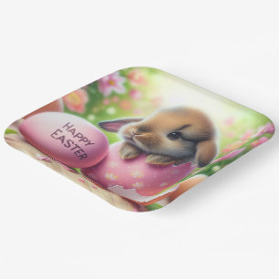 Bunny in Easter Egg with Flowers Paper Plates