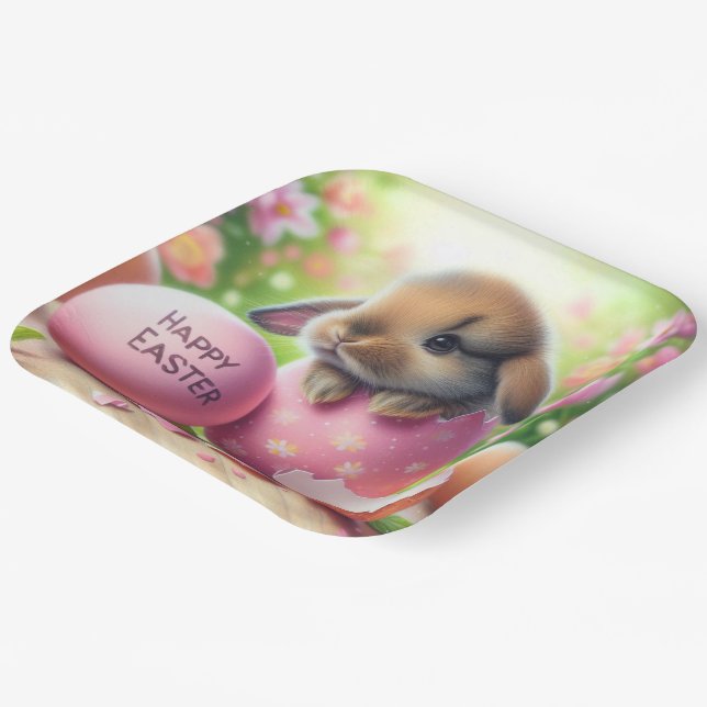 Bunny in Easter Egg with Flowers Paper Plates (Angled)