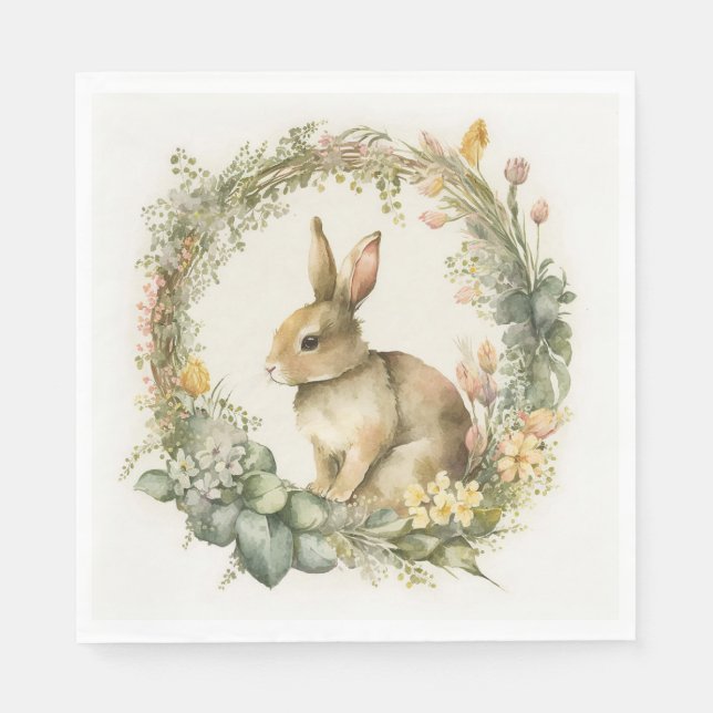 Bunny In Floral Wreath  Napkins (Front)