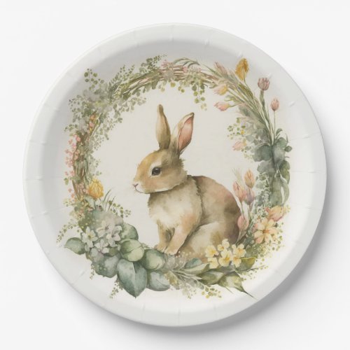 Bunny In Floral Wreath  Paper Plates