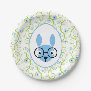 Bunny in Glasses Spring Floral Paper Plates
