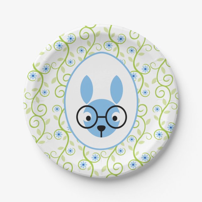 Bunny in Glasses Spring Floral Paper Plates (Front)