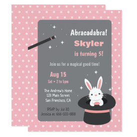 Bunny in Hat Polka Dots Magic Birthday Party Invitation