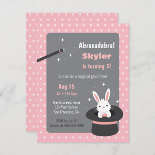 Bunny in Hat Polka Dots Magic Birthday Party Invitation