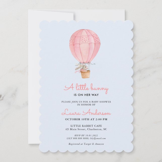 Bunny in Hot air Ballon Baby shower Invitation (Front)