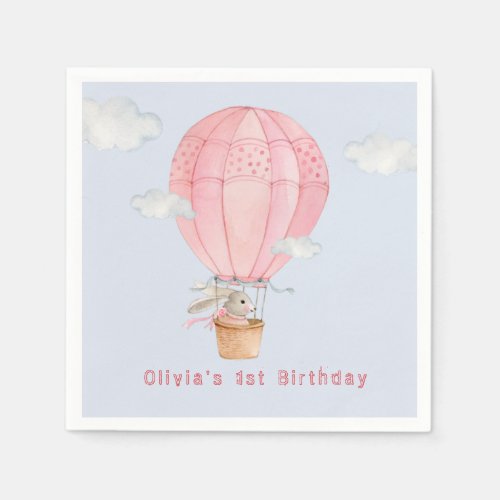 Bunny in Hot air balloon 1st Birthday Napkins