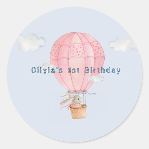 Bunny in Hot air balloon  birthday Classic Round Sticker