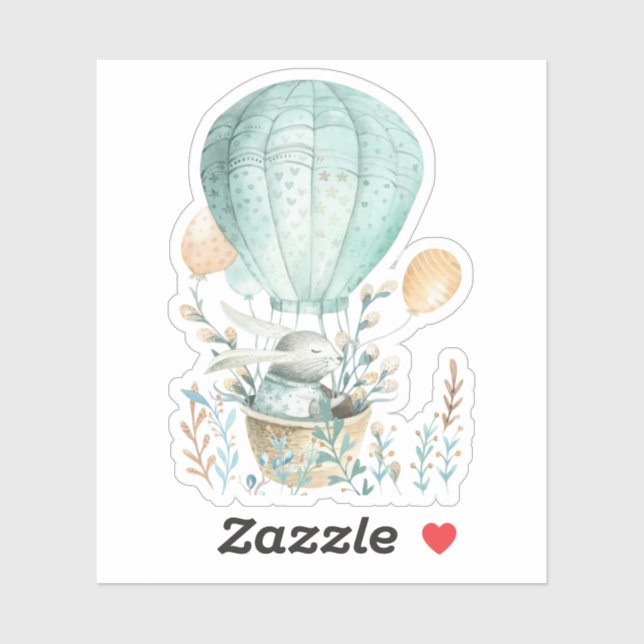 Bunny in Hot Air Balloon Easter Sticker (Sheet)