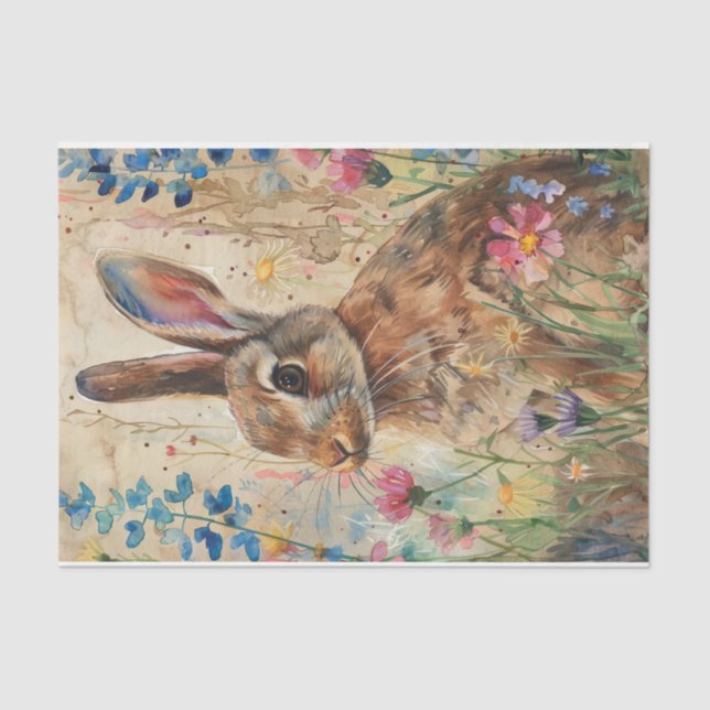 BUNNY IN MEADOW DECOUPAGE TISSUE PAPER (Front)
