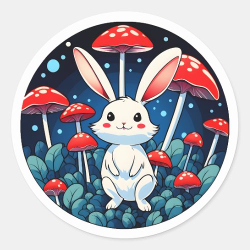 Bunny in mushroom forest sticker