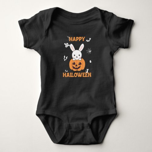 Bunny In Pumpkin Cute Bunnies Happy Halloween Baby Bodysuit