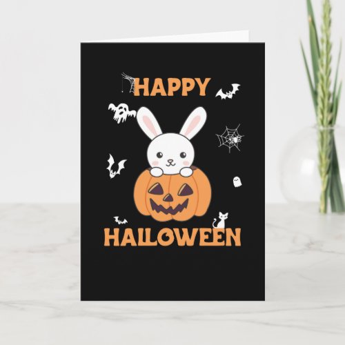 Bunny In Pumpkin Cute Bunnies Happy Halloween Card