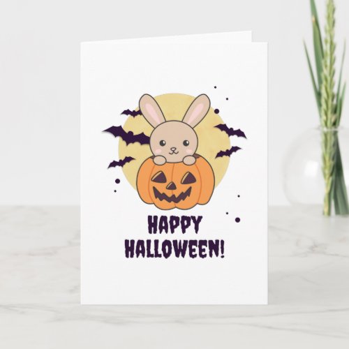 Bunny In Pumpkin Cute Bunnies Happy Halloween Card