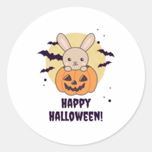 Bunny In Pumpkin Cute Bunnies Happy Halloween Classic Round Sticker