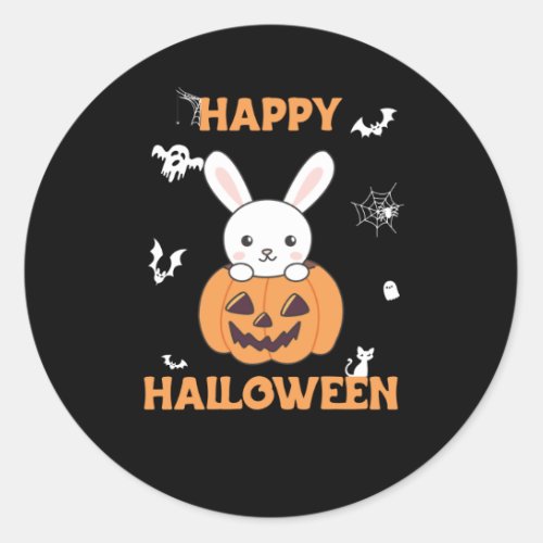 Bunny In Pumpkin Cute Bunnies Happy Halloween Classic Round Sticker