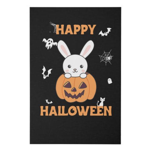 Bunny In Pumpkin Cute Bunnies Happy Halloween Faux Canvas Print