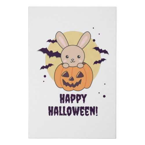 Bunny In Pumpkin Cute Bunnies Happy Halloween Faux Canvas Print