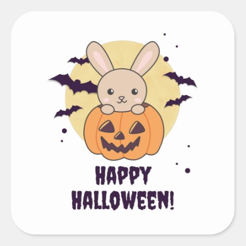 Bunny In Pumpkin Cute Bunnies Happy Halloween Square Sticker