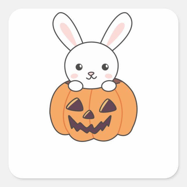 Bunny In Pumpkin Cute Bunnies Happy Halloween Square Sticker (Front)