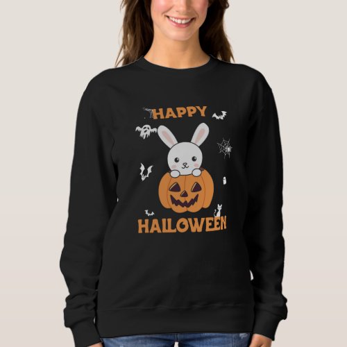 Bunny In Pumpkin Cute Bunnies Happy Halloween Sweatshirt