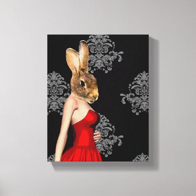 Bunny in red dress canvas print (Front)