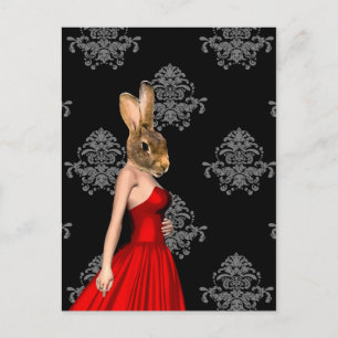 Bunny in red dress postcard