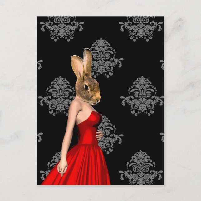 Bunny in red dress postcard (Front)