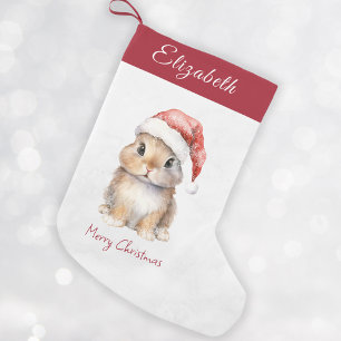 Bunny in Red Santa's Hat Personalized Small Christmas Stocking