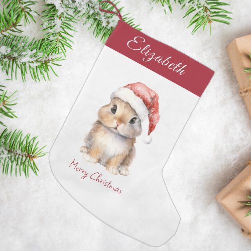  Bunny in Red Santas Hat Personalized  Small Christmas Stocking