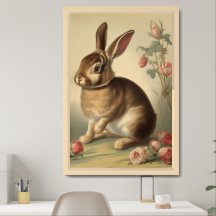 Bunny In Spring Vintage Print Wall Decor