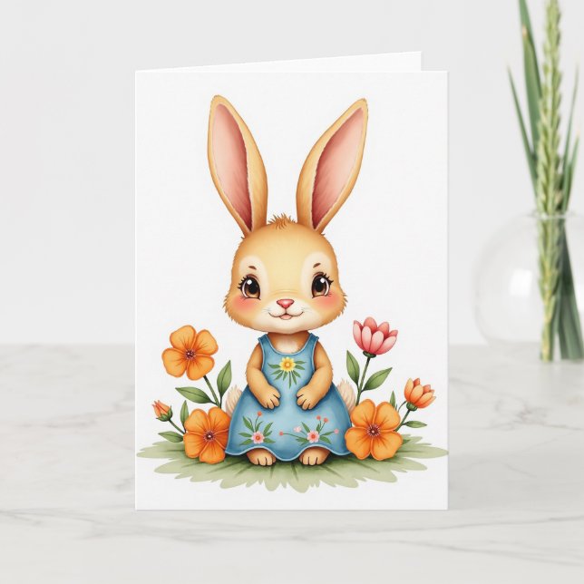 Bunny In Springtime Scene Card (Front)