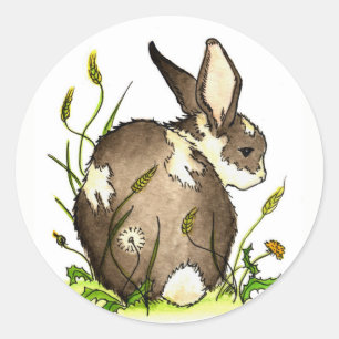 Bunny in the dandelions classic round sticker