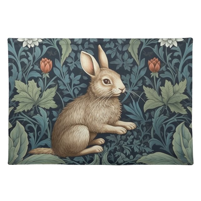 Bunny in the forest art nouveau cloth placemat (Front)