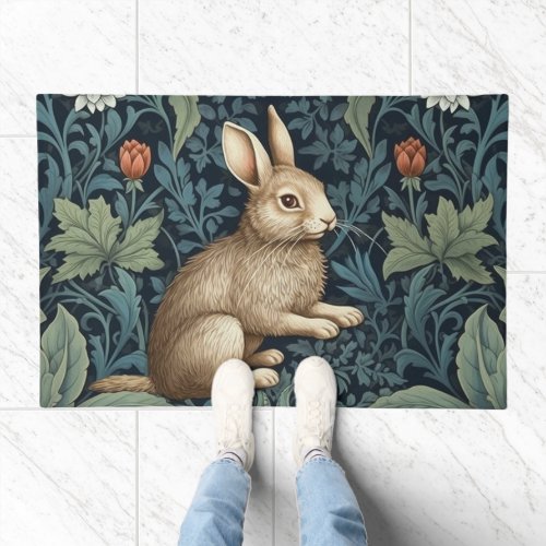 Bunny in the forest art nouveau doormat