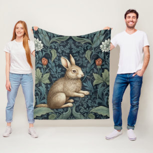 Bunny in the forest art nouveau fleece blanket