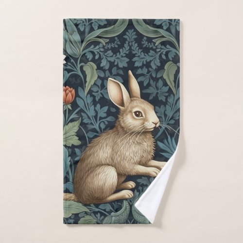 Bunny in the forest art nouveau hand towel 