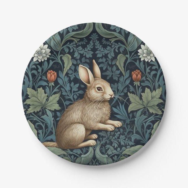 Bunny in the forest art nouveau paper plates (Front)