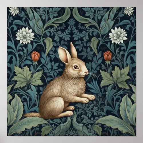 Bunny in the forest art nouveau poster