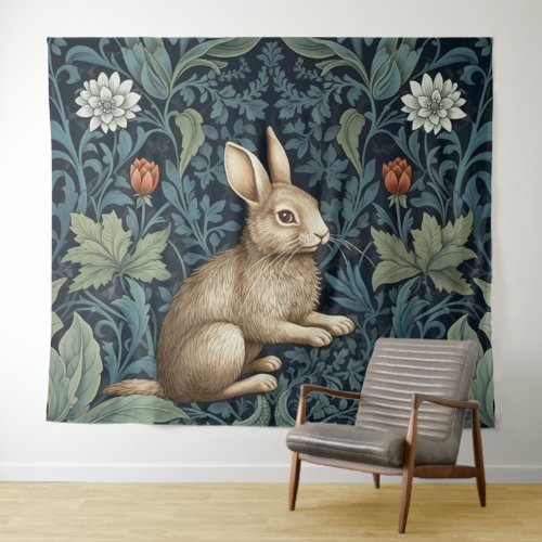 Bunny in the forest art nouveau tapestry