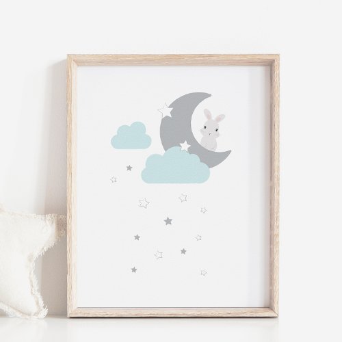 Bunny in the Sky Moon  Stars Nursery Decor Poster